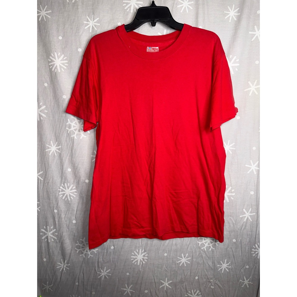 Vintage Hanes Cotton Tee Red Single Stitch Made in USA Mens Large 90s T-Shirt